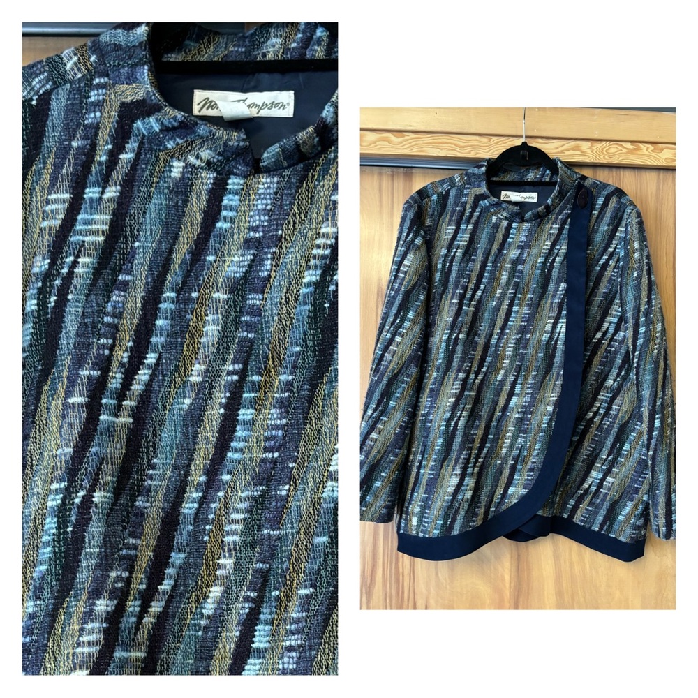 Vintage Tweed Blazer, Multicolor Jacket, Abstract Coogi Style, Tweed Wool, XL